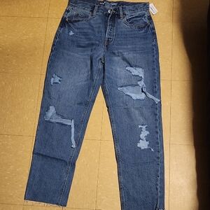 Blue Straight Leg Distressed Jeans